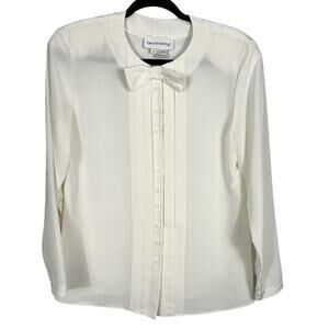 Breckenridge White Button Up Pleated Look Top with Bow Size 6